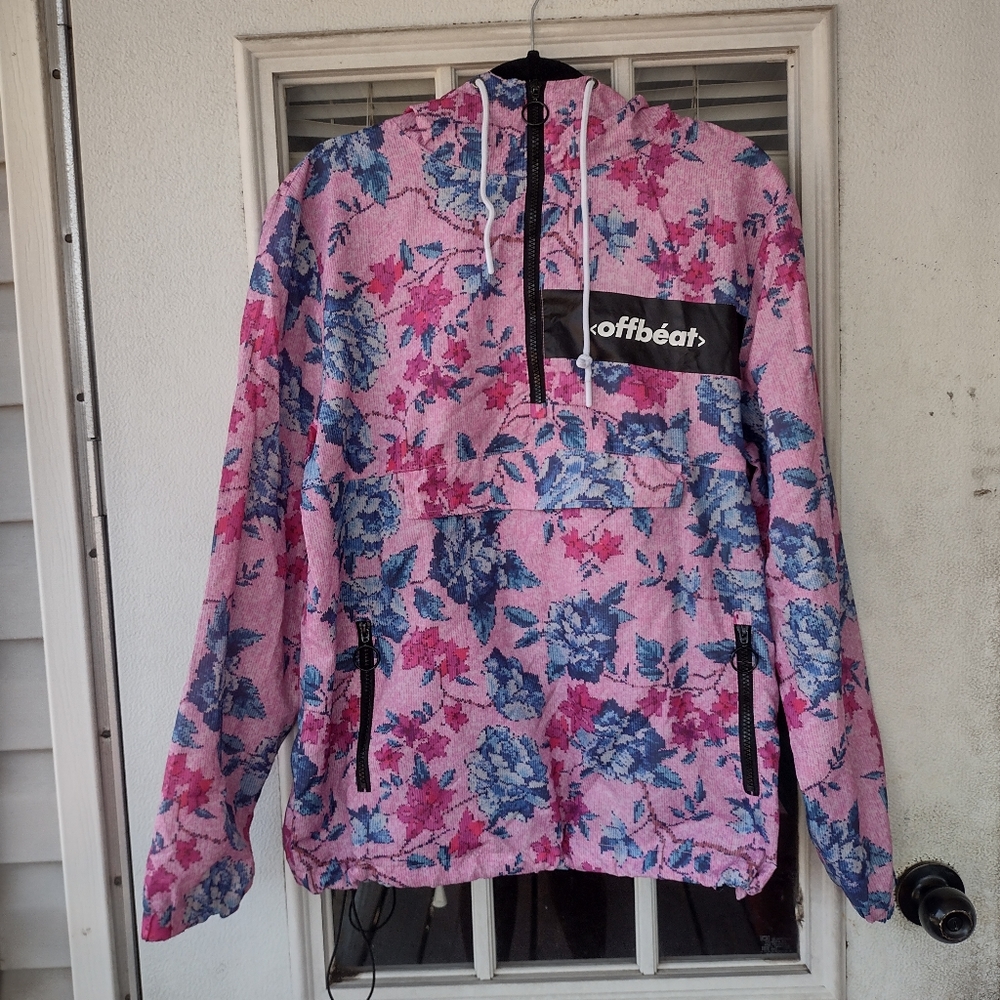 Offbeat pink and blue floral windbreaker size M